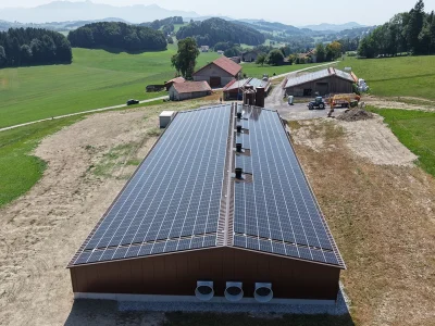 Solar panel on a poultry farm in Le Cret, Fribourg